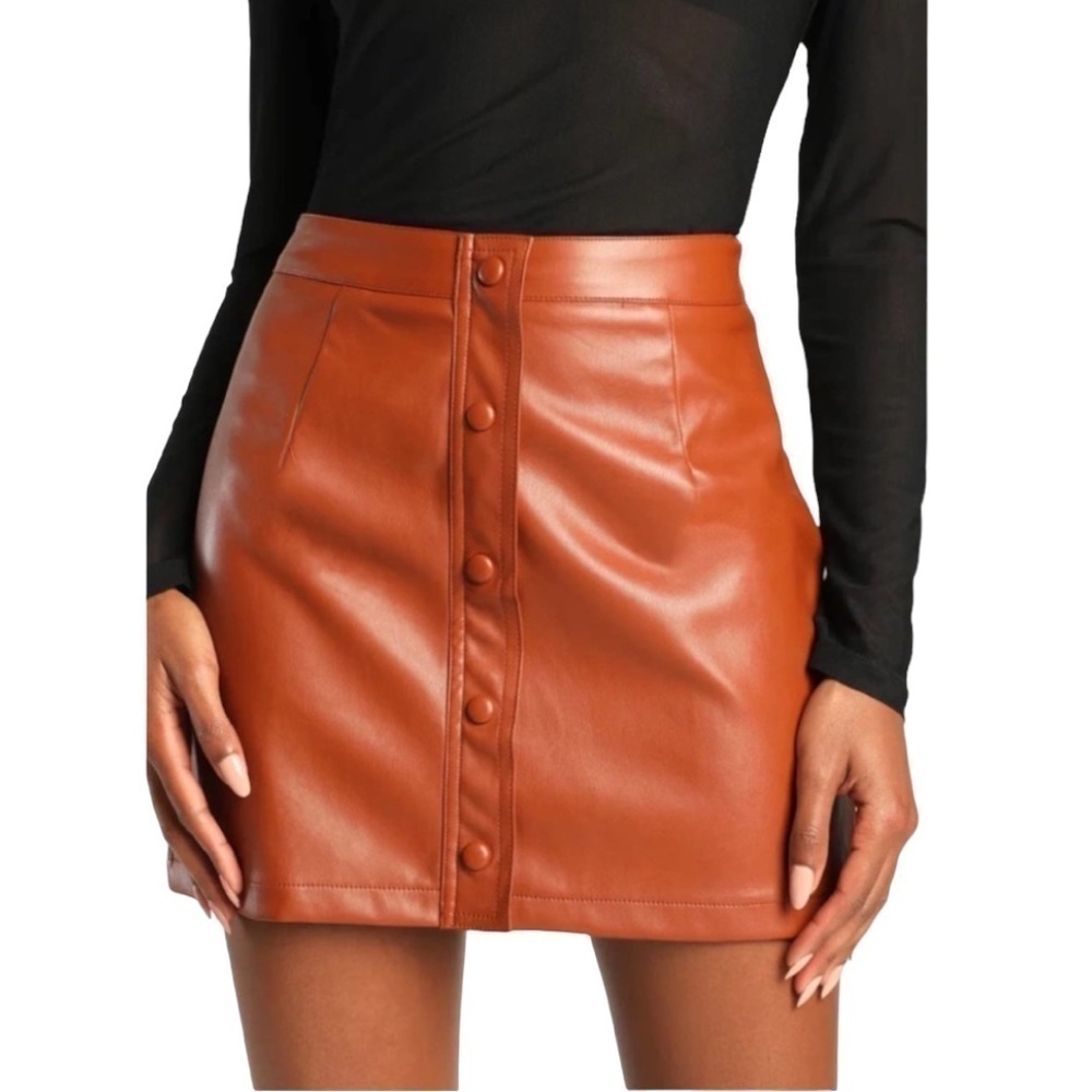 NEW Lulu's XS Most Fab Clay Brown Vegan Leather Button Front Skirt